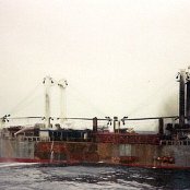 MV Aris on fire Feb 1982